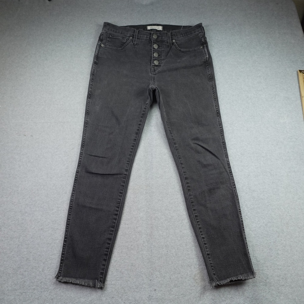 Madewell Jeans Womens 29P Gray 10" High-Rise Skinny Raw Hem Button Fly